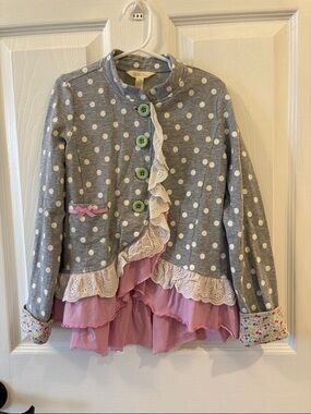 Polka Dot Ruffle Layered Jacket with Pink Tiered Hem